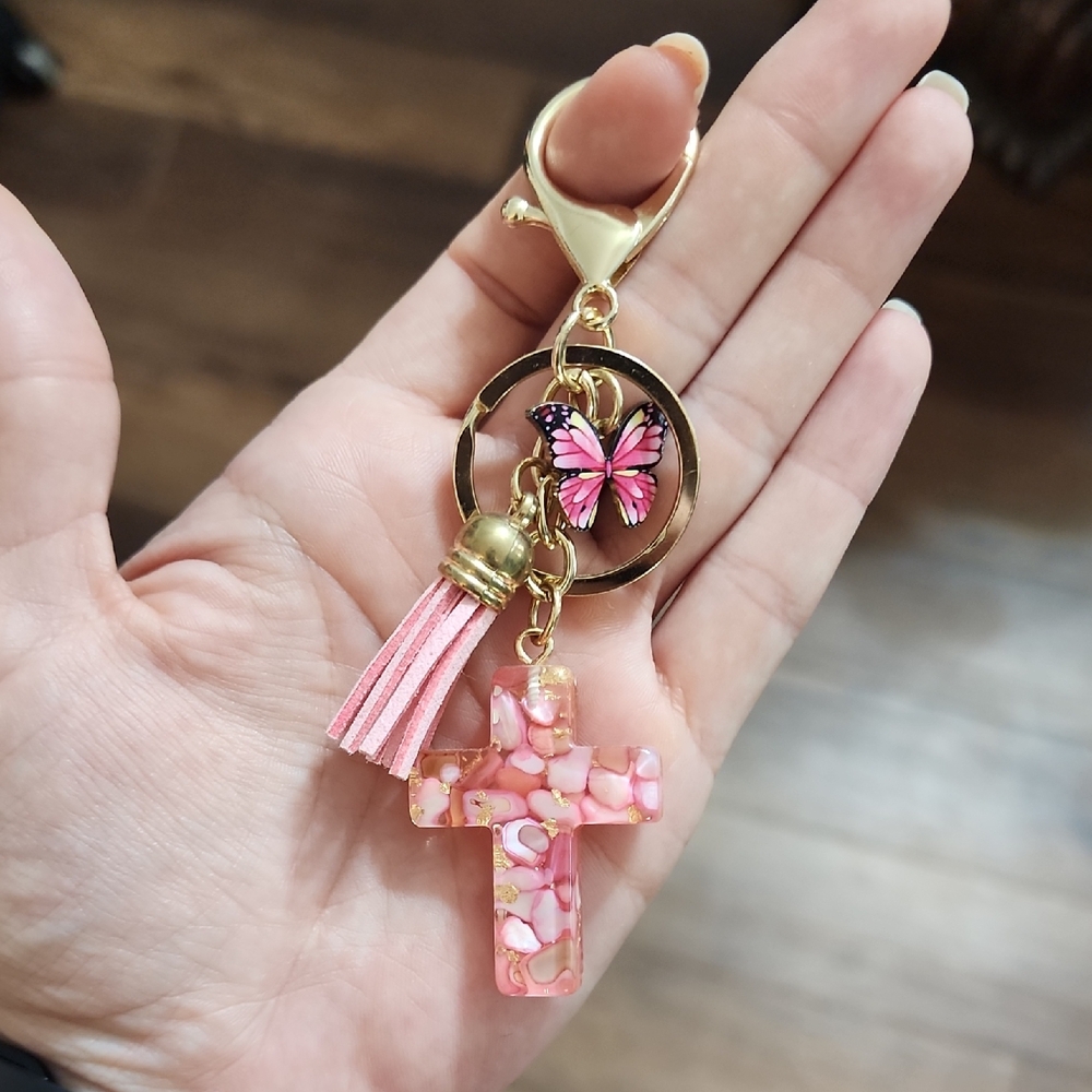 Cross Pink Bag Charm